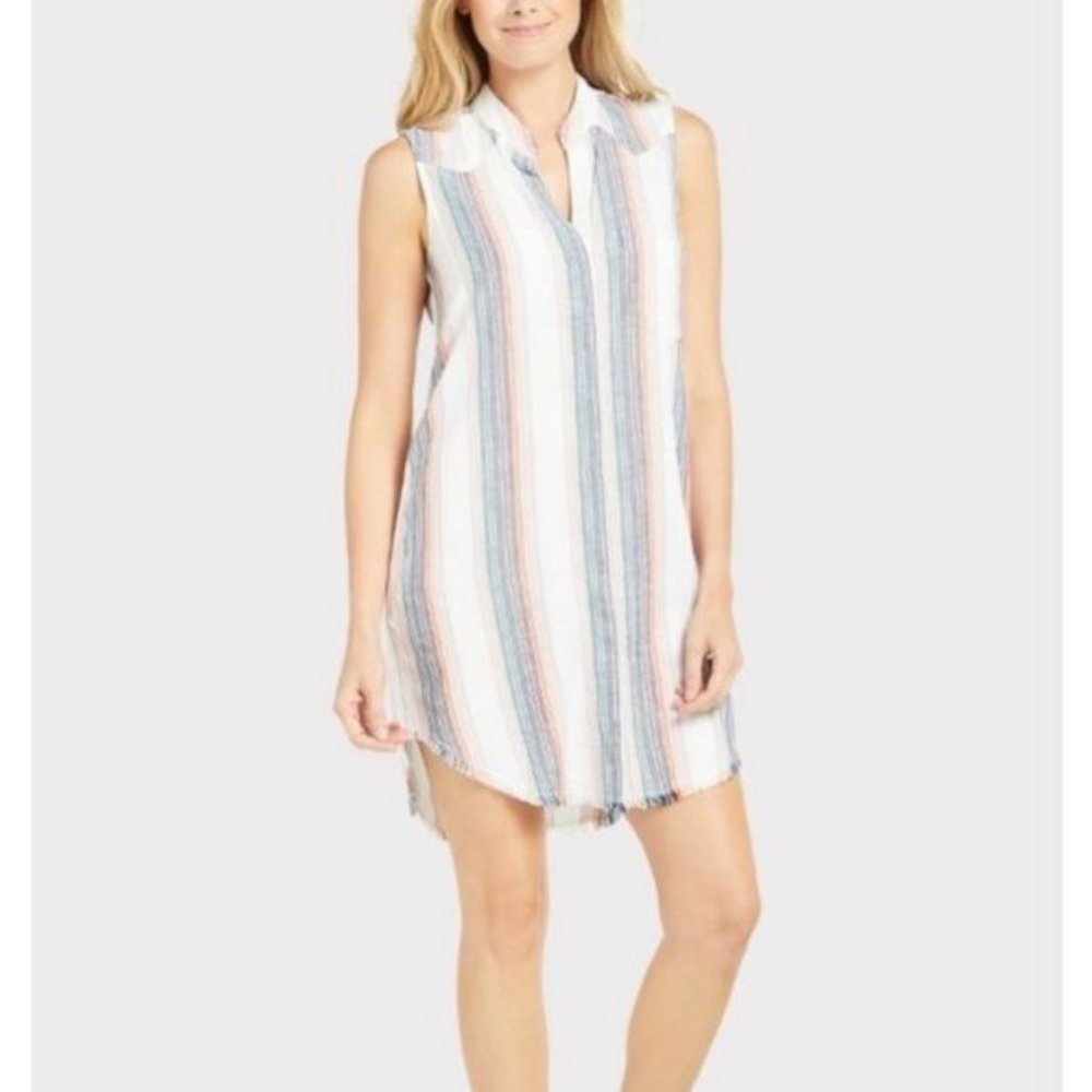Cloth And Stone Sunburst Fray Button Down Dress Linen blend Women's Size XS